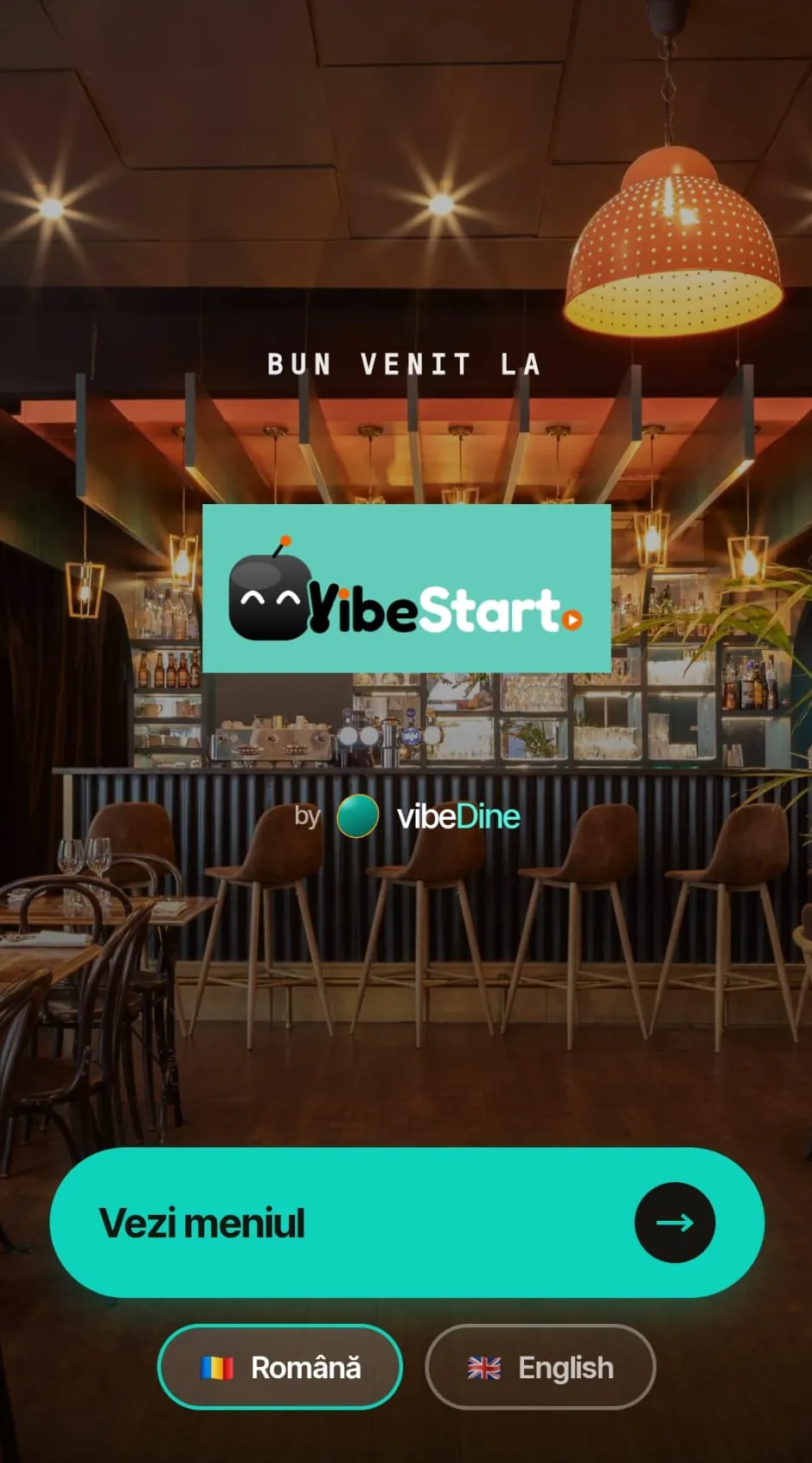 vibeDine — ecranul de bun venit al unui restaurant